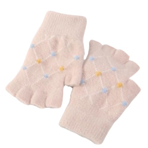 JINZIJINYU Strickhandschuhe Damen Gefüttert Halbfinger Handschuhe Für Den Winter Fingerlose Fünf Finger Wollhandschuhe Zum Schutz Vor Kälte Beige von JINZIJINYU