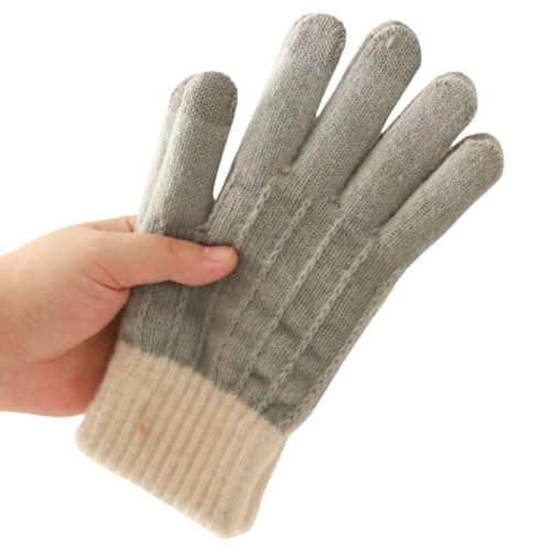 JINZIJINYU Strickhandschuhe Damen Gefüttert Jacquard Handschuhe Mit Farbblockierung Touchscreen Zweifarbig Verdickte Radhandschuhe Aus Wolle Grau von JINZIJINYU