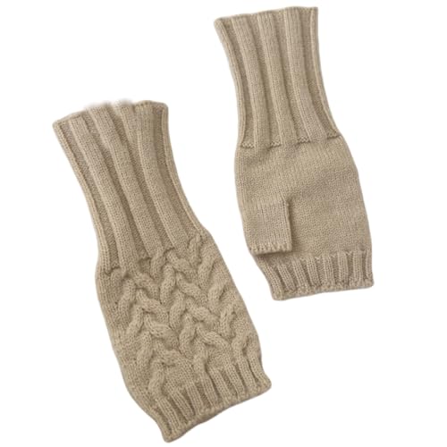 JINZIJINYU Strickhandschuhe Damen Halbfinger Blatt Wollhandschuhe Fingerlose Schreib Und Handgelenkschutz Fahrradhandschuhe Hellbraun von JINZIJINYU