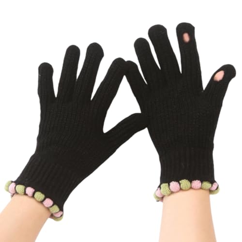 JINZIJINYU Strickhandschuhe Damen Touchscreen Handschuhe Für Den Winter Fingerlos Verdickte Finger Fahrradhandschuhe Schwarz von JINZIJINYU