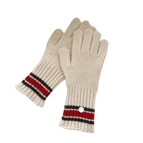 JINZIJINYU Strickhandschuhe Für Damen Gestreifte Zweifinger Wollhandschuhe Für Den Winter Fingerlose Touchscreen Lauf Und Fahrradhandschuhe Gestreift Beige von JINZIJINYU