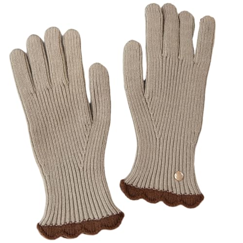 JINZIJINYU Strickhandschuhe Thermohandschuhe Spitze Kontrastierende Fingerhandschuhe Winter Touchscreen Fünf Finger Fahrrad Und Laufhandschuhe Hellbraun von JINZIJINYU