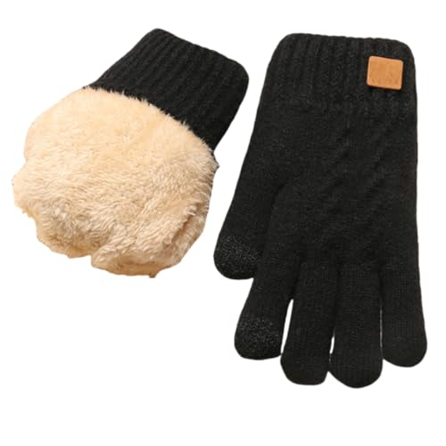 JINZIJINYU Strickhandschuhe Thermohandschuhe Winter Touchscreen Doppelschicht Wollhandschuhe Mit Samt Und Verdickung Zum Reiten Und Skifahren Schwarz von JINZIJINYU