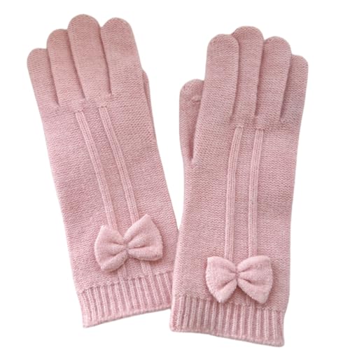 JINZIJINYU Thermo Winterhandschuhe Finger Touchscreen Handschuhe Mit Vertikalem Streifen Und Schleife Für Damen Winter Fünf Finger Zum Radfahren Ski Handschuhe Pink von JINZIJINYU