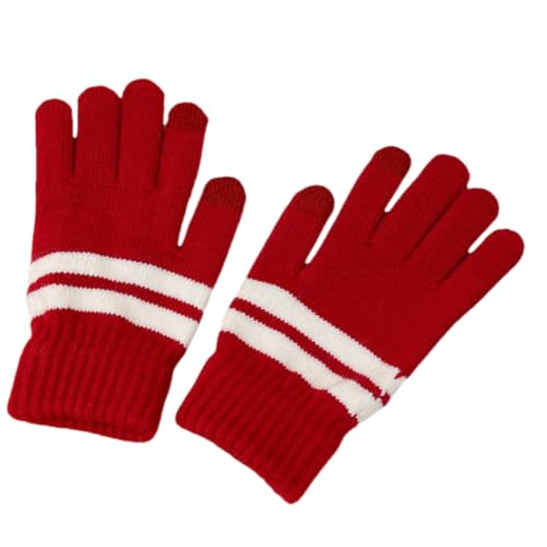 JINZIJINYU Thermo Winterhandschuhe Gestreifte Finger Fleece Handschuhe Winter Navy Gespleißte Fünf Finger Fahrradhandschuhe Rot von JINZIJINYU