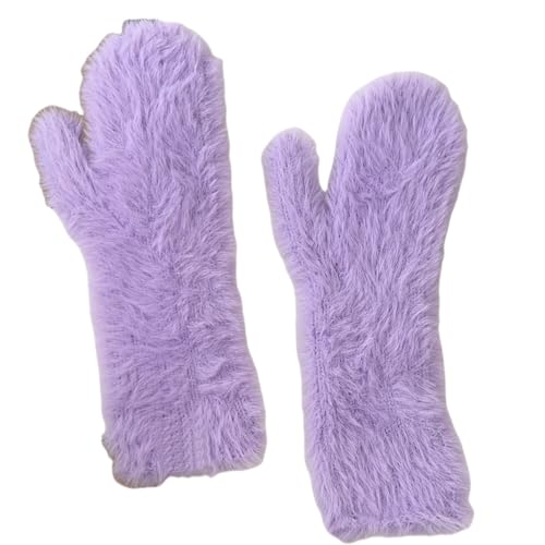 JINZIJINYU Warme Strickhandschuhe Für Damen Coldproof Plüschhandschuhe Damen Winter Verdickte Pelzige Fahrradhandschuhe Lila von JINZIJINYU