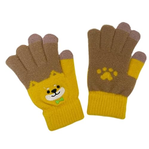 JINZIJINYU Warme Strickhandschuhe Für Damen Shiba Inu Split Finger Touchscreen Handschuhe Für Damen Fünf Finger Plüsch Laufhandschuhe Für Studenten Gelb von JINZIJINYU