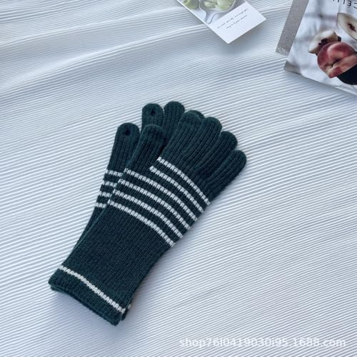 JINZIJINYU Warme Winter Strickhandschuhe Gestreifte Fingerlose Winter Fahrradhandschuhe Aus Wolle Mit Touchscreen Dunkelgrün von JINZIJINYU