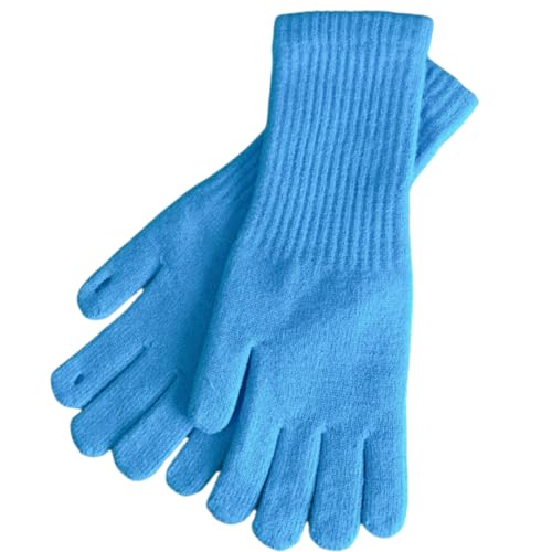 JINZIJINYU Warme Winter Strickhandschuhe Wollhandschuhe Mit Elastischem Bündchen Lange Fingerlose Touchscreen Handschuhe Mit Verdickten Geteilten Fingern Hellblau von JINZIJINYU