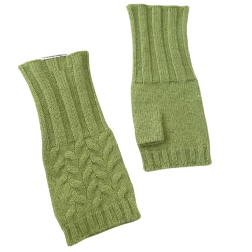 JINZIJINYU Winter Handschuhe Damen Touchscreen Fleece Halbfingerblatt Wollhandschuhe Mit Fingerlosem Schriftzug Und Handgelenkschutz Fahrradhandschuhen Grün von JINZIJINYU