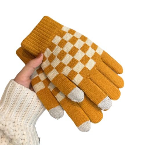 JINZIJINYU Winter Handschuhe Damen Touchscreen Fleece Winter Karierte Touchscreen Handschuhe Aus Wolle Kältebeständig Und Samt Fahrrad Skihandschuhe Gelb von JINZIJINYU