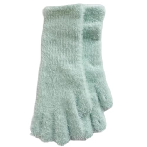 JINZIJINYU Winter Strickhandschuhe Damen Bunte Handschuhe Einfarbig Plüsch Lange Fingerlose Touchscreen Skihandschuhe Grün von JINZIJINYU