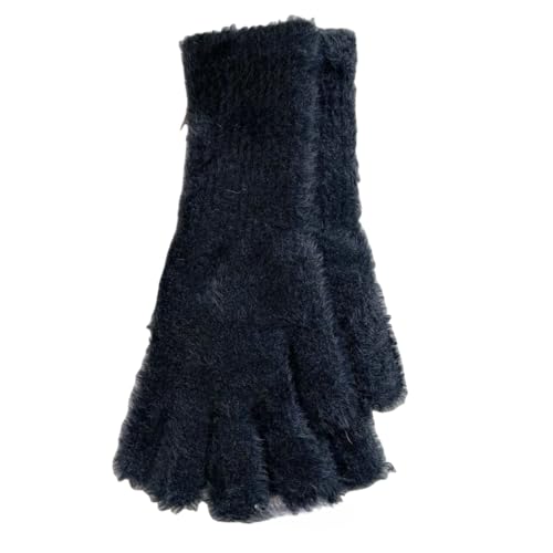 JINZIJINYU Winter Strickhandschuhe Damen Bunte Plüschhandschuhe Einfarbig Lange Fingerlose Touchscreen Fahrradhandschuhe Schwarz von JINZIJINYU