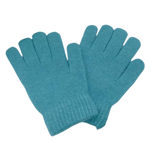 JINZIJINYU Winter Strickhandschuhe Damen Einfarbige Plüschhandschuhe Für Den Winter Fünf Finger Kältebeständig Paar Laufhandschuhe Pfauenblau von JINZIJINYU