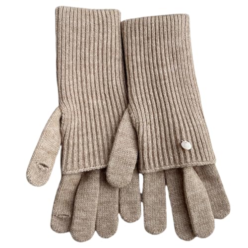 JINZIJINYU Winter Strickhandschuhe Doppellagige Falthandschuhe Für Damen Im Winter Radsport Touchscreen Split Finger Wollhandschuhe Khaki von JINZIJINYU