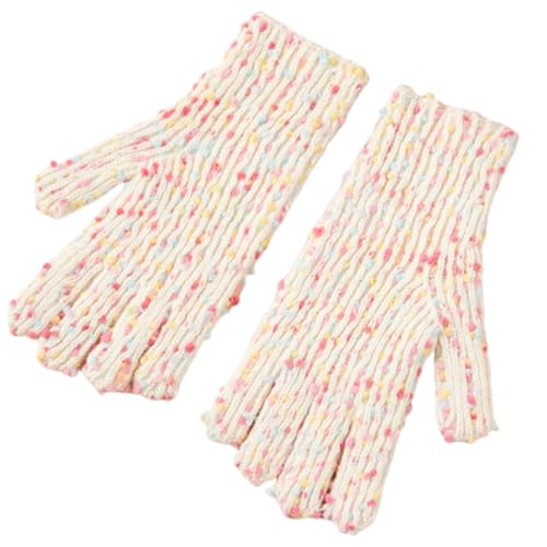 JINZIJINYU Winter Strickhandschuhe Fingerlose Farbige Kältebeständige Handschuhe Damen Winter Fleece Handschuhe Weiß von JINZIJINYU