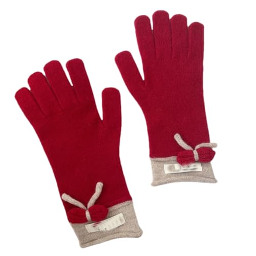 JINZIJINYU Winter Strickhandschuhe Zweifarbige Schleife Handschuhe Winter Fünffinger Rad Skihandschuhe Aus Wolle Rot von JINZIJINYU