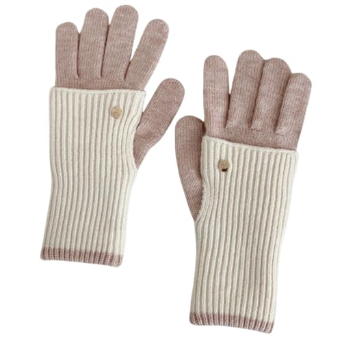 JINZIJINYU Winter Warm Damen Handschuhe Doppellagige Farbblockierende Handschuhe Für Damen Mit Touchscreen Winterliche Fingerlose Verdickte Fünf Finger Fahrradhandschuhe Weiß Und Rosa von JINZIJINYU