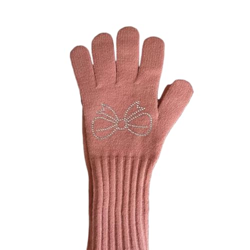 JINZIJINYU Winter Warm Damen Handschuhe Winter Laufhandschuhe Mit Strass Schleife Für Damen Fünf Finger Touchscreen Laufhandschuhe Rosa von JINZIJINYU