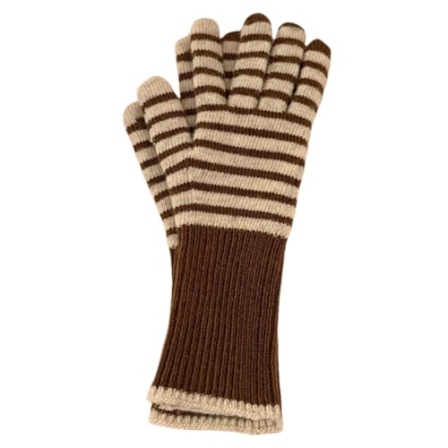 JINZIJINYU Winterhandschuhe Damen Strickhandschuhe Gestreifte Touchscreen Handschuhe Für Damen Outdoor Winter Radfahren Kältebeständige Fingerhandschuhe Für Herren Braun von JINZIJINYU