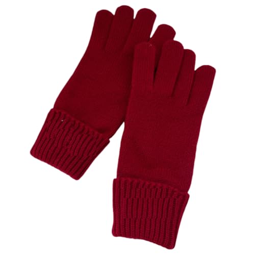 JINZIJINYU Winterhandschuhe Damen Strickhandschuhe Touchscreen Belichtete Zwei Finger Handschuhe Für Den Winter Kältebeständige Fahrrad Und Fahrhandschuhe Rot von JINZIJINYU