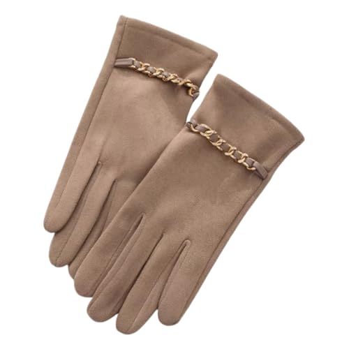 JINZIJINYU Winterhandschuhe Damen Strickhandschuhe Wildlederhandschuhe Damen Winter Chain Plus Velvet Fahrhandschuhe Fahrradhandschuhe Khaki von JINZIJINYU