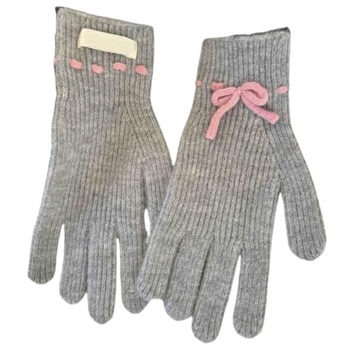 JINZIJINYU Winterhandschuhe Damen Strickhandschuhe Winter Fingerlose Handschuhe Mit Schleifenknoten Fahrradhandschuhe Hellgrau von JINZIJINYU