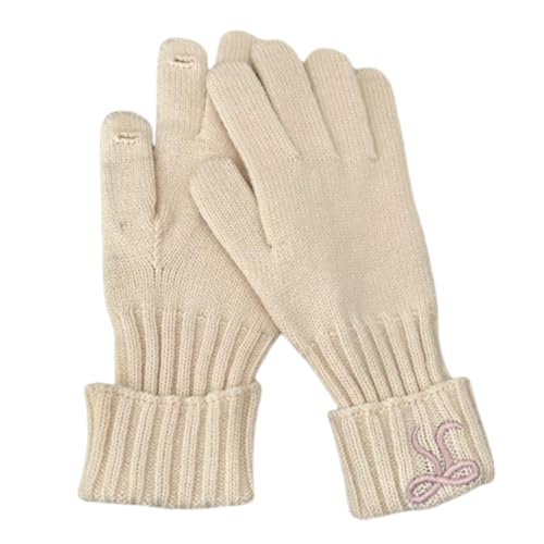 JINZIJINYU Winterhandschuhe Damen Strickhandschuhe Winterhandschuhe Schleifenstickerei Mehrfarbige Fahrradhandschuhe Baumwollgarn Gebrochenes Weiß von JINZIJINYU