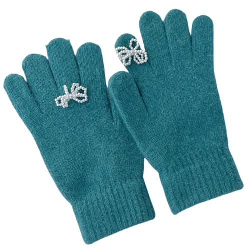 JINZIJINYU Winterhandschuhe Damen Warm Touchscreen Winddicht Fingerlose Handschuhe Mit Perlenschleife Winter Touchscreen Plüschhandschuhe Hellgrün von JINZIJINYU