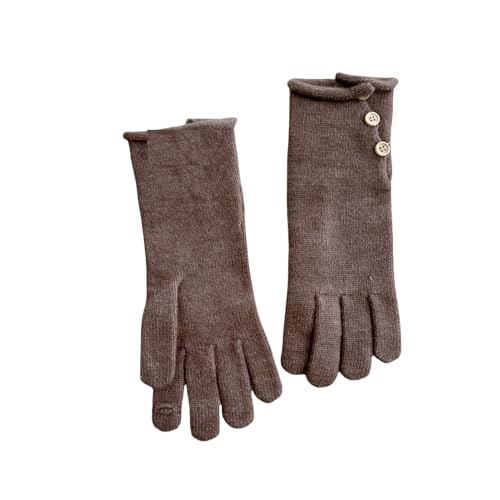 JINZIJINYU Winterhandschuhe Damen Warm Touchscreen Winddicht Handschuhe Mit DREI Kleinen Knöpfen Und Schlitzen Touchscreen Und Zwei Freiliegenden Fingern Zum Fahren Im Winter Braun von JINZIJINYU