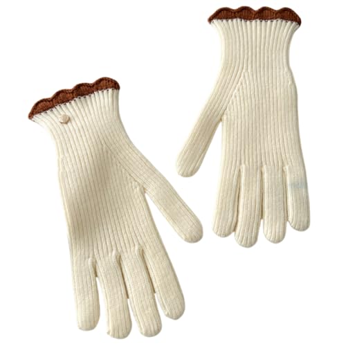 JINZIJINYU Winterhandschuhe Damen Warm Touchscreen Winddicht Zweifarbige Fingerlose Handschuhe Mit Pilzkanten In Kontrastfarbe Für Damen Winter Touchscreen Fahrhandschuhe Weiß von JINZIJINYU