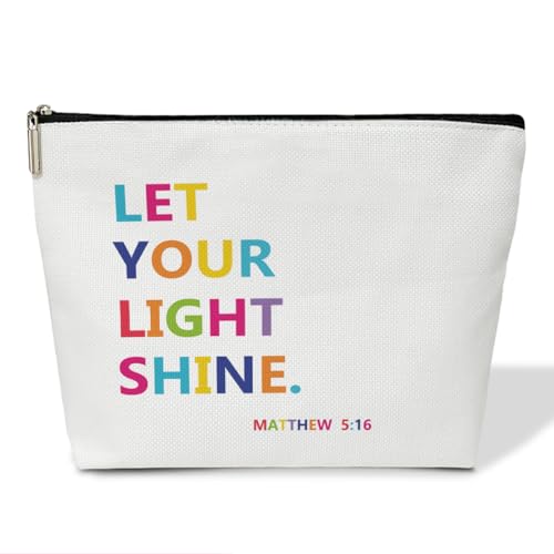 Kosmetiktasche mit Aufschrift "Let Your Light Shine", niedliche Bibeltaschen für Damen, Leinen, Make-up-Tasche mit Reißverschluss, Reise-Kulturbeutel mit Futter, Bibelvers Matthäus 5:16, von JIRIM-BEUTY