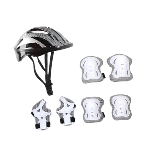 JISADER Kinder Roller Skateboard Helm Knie Pads Set Ellenbogen Pads Radfahren Helm für Klettern, Weiß von JISADER