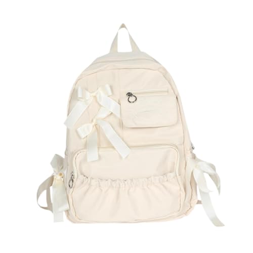 JISADER Schulrucksack für Teenager Mädchen, Große Kapazität, Verstellbare Träger, Schultasche, Beige von JISADER