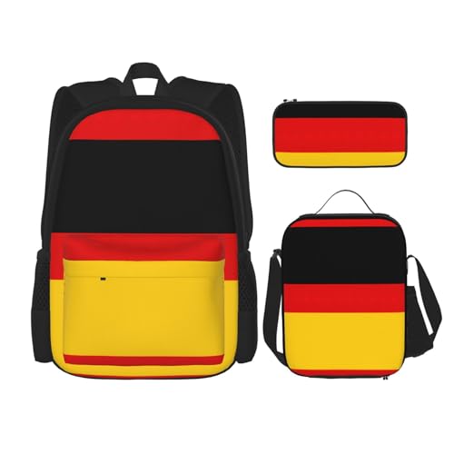 JIUTY Rucksack mit deutscher Flagge, 40,6 cm, Schulbüchertasche mit Lunchbox, große Rucksäcke für Grundschule, Vorschule, 3 Stück, Schwarz , Einheitsgröße, Schulranzen-Set von JIUTY