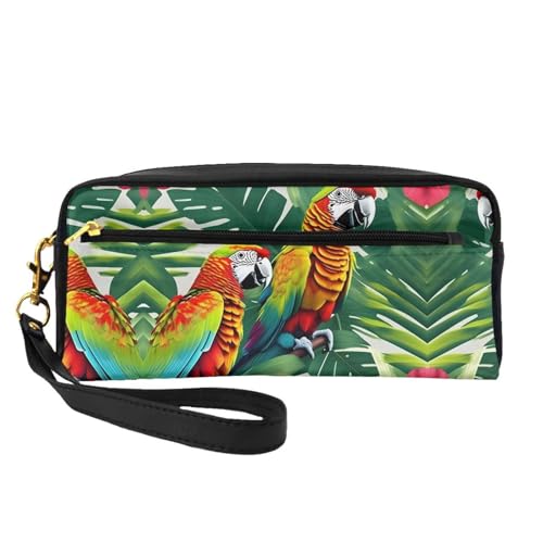 Kosmetiktasche für Damen, Motiv: tropische Blumenblätter, Papageien, Reise-Kulturbeutel, Zubehör, Organizer, Reißverschlusstasche, Geschenkidee, Schwarz , Einheitsgröße, Kosmetiktasche von JIUTY