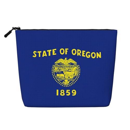 Vielseitige Reise-Make-up-Tasche mit Oregon-Flagge, mit Reißverschluss, Zubehör-Organizer, Schwarz , Einheitsgröße, Kulturbeutel von JIUTY