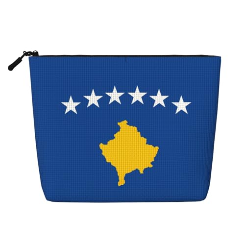 Vielseitige Reise-Make-up-Tasche mit Reißverschluss, Motiv: Flagge des Kosovo, Organizer für Zubehör, Schwarz , Einheitsgröße, Kulturbeutel von JIUTY