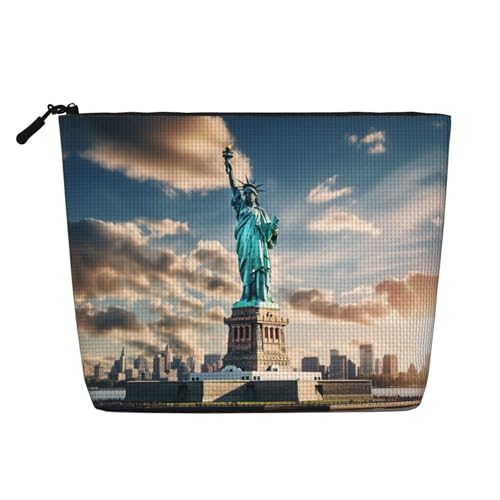 Vielseitige Reise-Make-up-Tasche mit Reißverschluss, Motiv: Freiheitsstatue in NYC, Schwarz , Einheitsgröße, Kulturbeutel von JIUTY