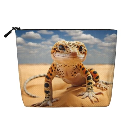 Vielseitige Reise-Make-up-Tasche mit Reißverschluss, Motiv: Sand, Leopardenmuster, Gecko, Schwarz , Einheitsgröße, Kulturbeutel von JIUTY