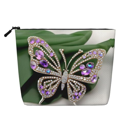 Vielseitige Reise-Make-up-Tasche mit Strass-Schmetterling, Reisetasche mit Reißverschluss, Zubehör-Organizer, Schwarz , Einheitsgröße, Kulturbeutel von JIUTY