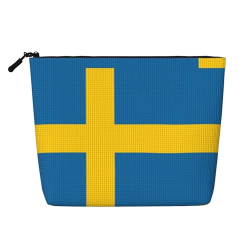 Vielseitige Reise-Make-up-Tasche mit schwedischer Flagge, Reisetasche mit Reißverschluss, Zubehör-Organizer, Schwarz , Einheitsgröße, Kulturbeutel von JIUTY