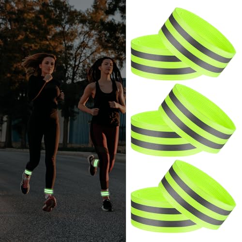 JIYIN 6 Stück Hosenklammer Fahrrad, Elastisch Reflektorband Reflektoren für Kleidung Reflektorbänder mit Klettverschluss Reflektoren Fahrrad für Outdoor Jogging Radfahren (Neongrün) von JIYIN