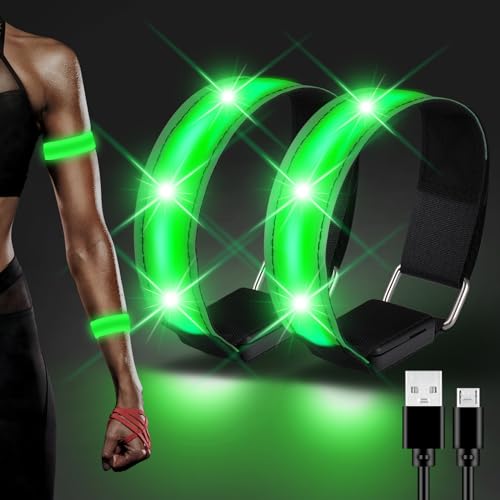 JIZZU LED Reflective Aufladbar, 2 Stück LED Safety Armband, USB Reflektorband, LED Leuchtarmband, Leuchtband Kinder für Nachtlauf Radfahren Joggen Hundewandern Outdoor Sports von JIZZU