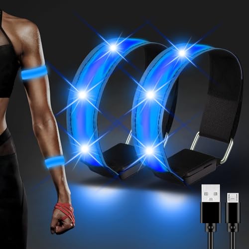 JIZZU LED Reflective Rechargeable, Pack of 2 LED Safety Bracelets, USB Reflective Band, LED Light Bracelet, Light Strip Children for Night Running, Cycling, Jogging, Dog Hiking, Outdoor Sports-Blau JIZZU LED Reflective Rechargeable, Pack of 2 LED Safety Bracelets, USB Reflective Band, LED Light Bracelet, Light Strip Children for Night Running, Cycling, Jogging, Dog Hiking, Outdoor Sports-Blau von JIZZU