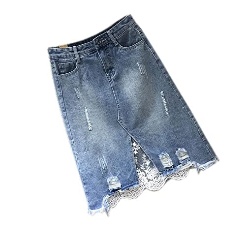 JJDSL Jeansrock Für Damen - Lässige Spitze Unregelmäßig Große Größe Split Fork Denim Rock, Herbst High Taille Loch Mit Reißverschluss A-Linie Lange Taschen Denim Rock, Für Partys, Dates, Blau, L JJDSL Jeansrock Für Damen - Lässige Spitze Unregelmäßig Große Größe Split Fork Denim Rock, Herbst High Taille Loch Mit Reißverschluss A-Linie Lange Taschen Denim Rock, Für Partys, Dates, Blau, L von JJDSL