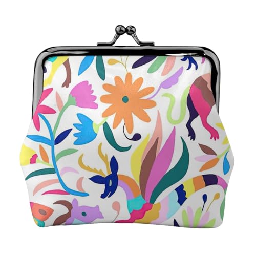 Mexikanische Otomi-Tieraufdruck, modische Ms Ledertasche, tragbare Geldbörse, Kiss-Lock-Geldtasche, niedliche Clutch für Frauen, Schwarz , Einheitsgröße, Geldgürtel von JJEEHOYM