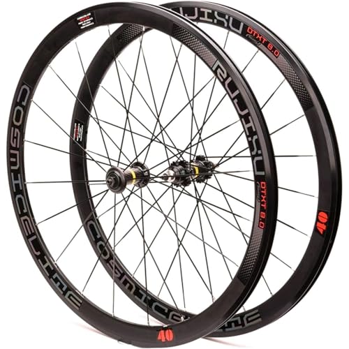 JJHIOI 700C Rennrad-Radsatz, doppelwandige Felge, 40 mm, fester Gang, 1,37 × 24 TPI Single Speed Carbonfaser-Nabe, versiegeltes Lager, Fahrradrad von JJHIOI