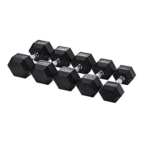 JK FITNESS Diamond, gummierter Hantel, sechseckig, 30 kg, Unisex, für Erwachsene, Schwarz, einzigartig von JK FITNESS