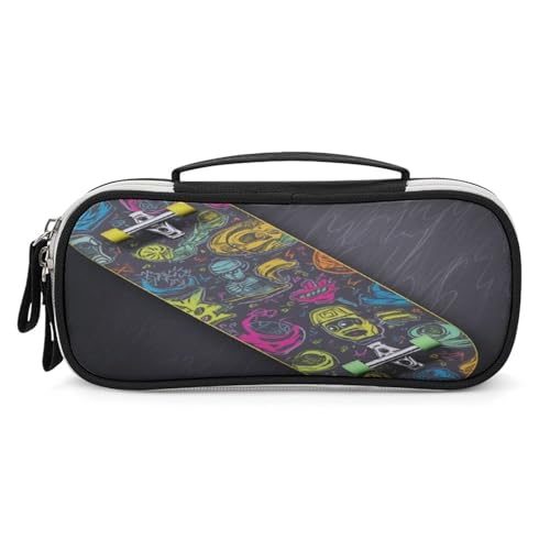 JKLPOMN Tragbare Make-up-Tasche, Graffiti-Skateboard, bedruckt, große Kapazität, Reise-Make-up-Box, Aufbewahrungstasche, Kosmetik-Reisetasche, Damen-Kulturbeutel, geeignet für Mädchen, Reisen, von JKLPOMN